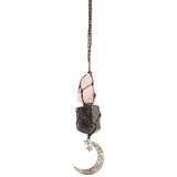 Ornament de agatat cu cristale vindecatoare Ametist si Turmalina Neagra, accesorii sub forma de semiluna si steluta Decor feng shui pentru oglinda masinii, casa si birou