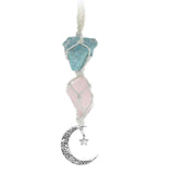 Ornament de agatat cu cristale vindecatoare Ametist si Turmalina Neagra, accesorii sub forma de semiluna si steluta Decor feng shui pentru oglinda masinii, casa si birou