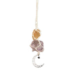 Ornament de agatat cu cristale vindecatoare Ametist si Turmalina Neagra, accesorii sub forma de semiluna si steluta Decor feng shui pentru oglinda masinii, casa si birou