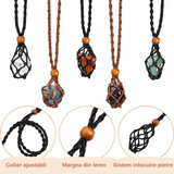 Set coliere ce contine 7 cristale naturale chakre si doua lanturi de franghie reglabile, realizate manual de diferite dimensiuni, un cadou ideal pentru femei, barbati si copii