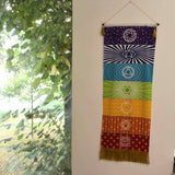 Tapiserie Chakra pentru Meditatie si Yoga cu Franjuri - Design 7 chakre, 104 x 35 cm - Decor pentru Pereti si Spatii Spirituale