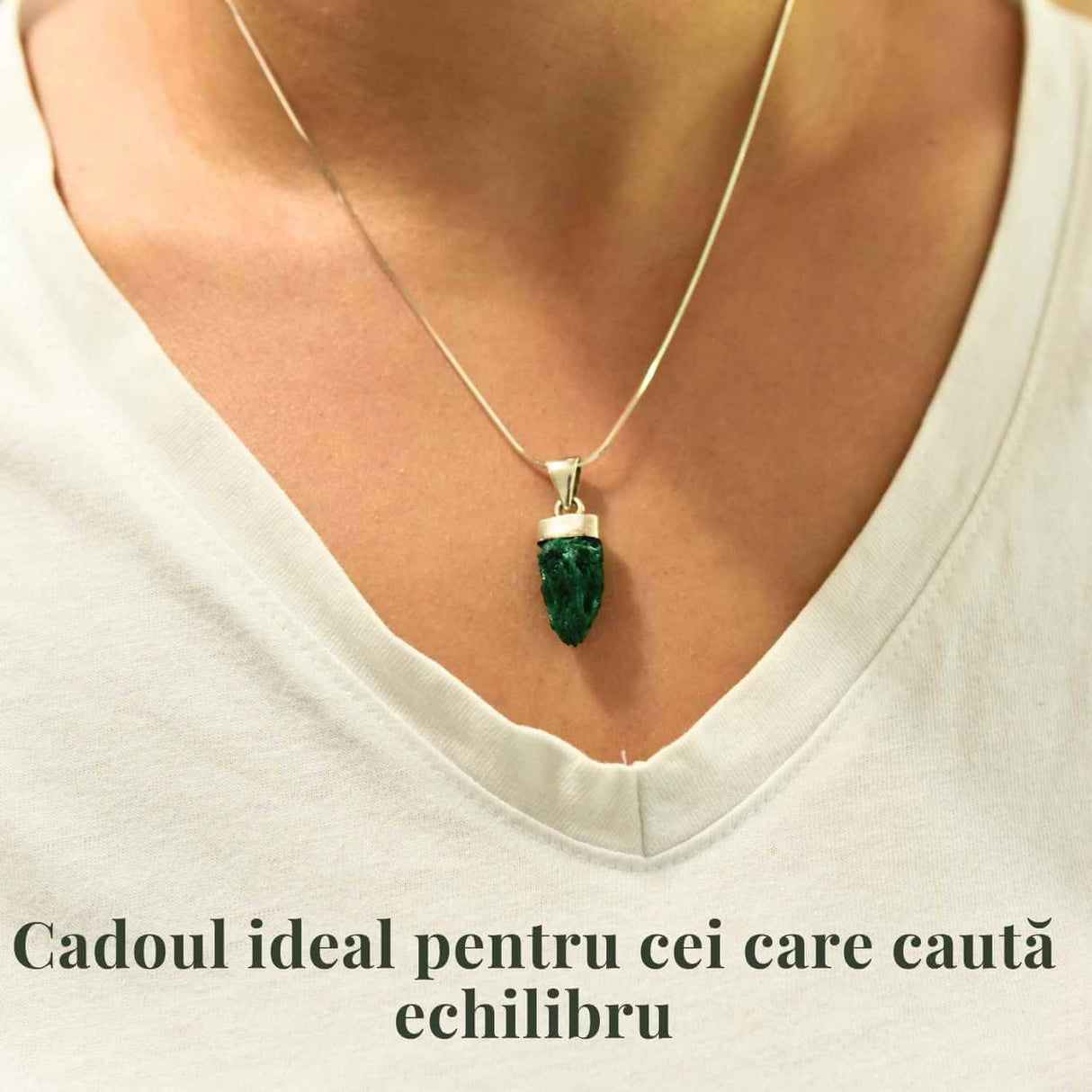 Pandantiv Argint cu Malachit Brut - Energie si Echilibru, 20mm