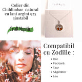 Colier argint 925 cu chihlimbar natural - copacul vietii rotund
