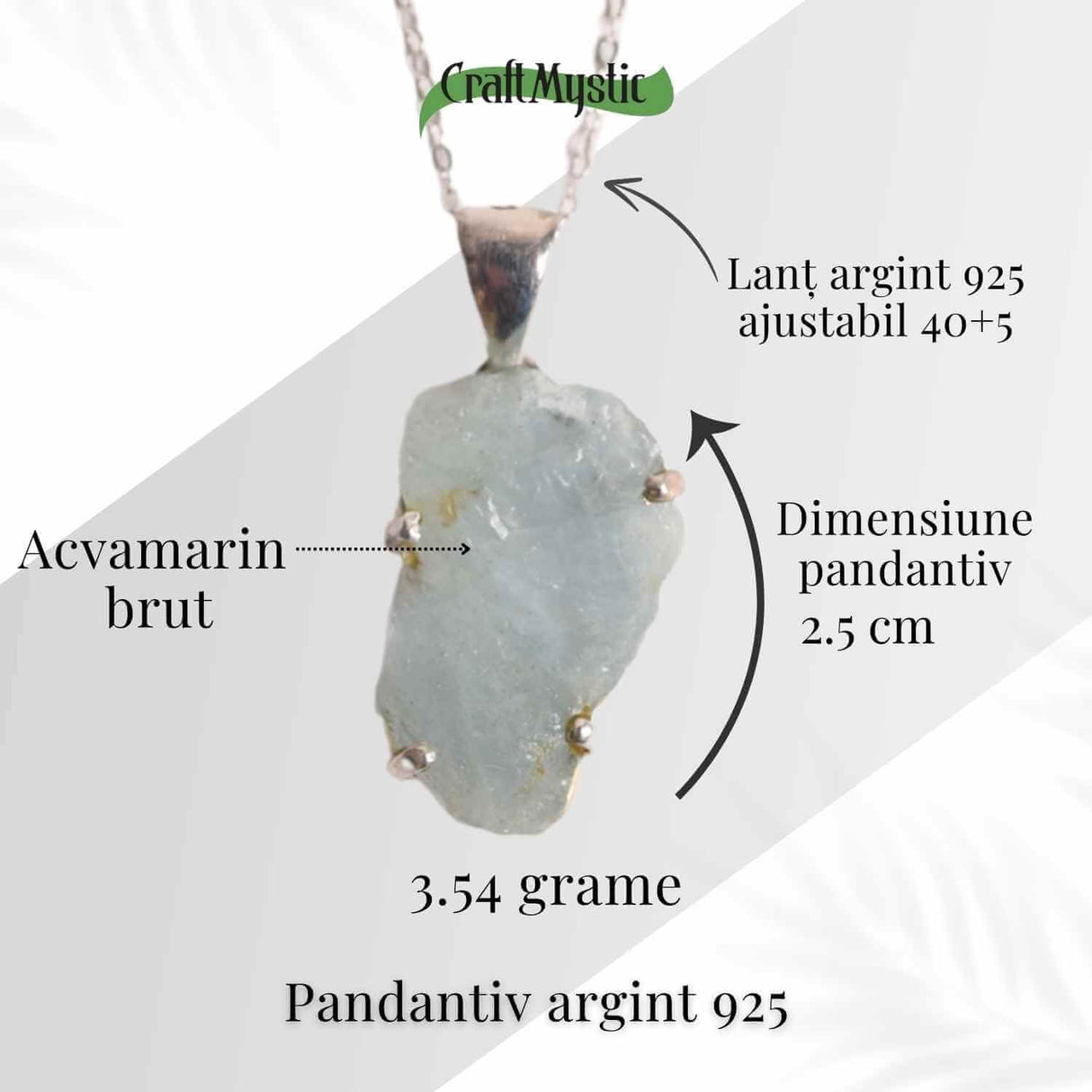 Colier Argint 925 cu Acvamarin Brut 3.00gr - Liniste Interioara si Claritate