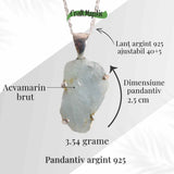 Colier Argint 925 cu Acvamarin Brut 3.00gr - Liniste Interioara si Claritate