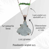 Colier Argint 925 cu Acvamarin Brut 3.00gr - Liniste Interioara si Claritate