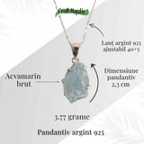 Colier Argint 925 cu Acvamarin Brut 3.00gr - Liniste Interioara si Claritate
