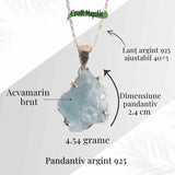 Colier Argint 925 cu Acvamarin Brut 3.00gr - Liniste Interioara si Claritate