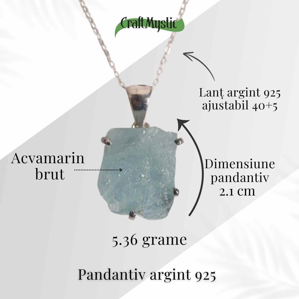 Colier Argint 925 cu Acvamarin Brut 3.00gr - Liniste Interioara si Claritate