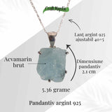 Colier Argint 925 cu Acvamarin Brut 3.00gr - Liniste Interioara si Claritate