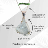 Colier Argint 925 cu Acvamarin Brut 3.00gr - Liniste Interioara si Claritate