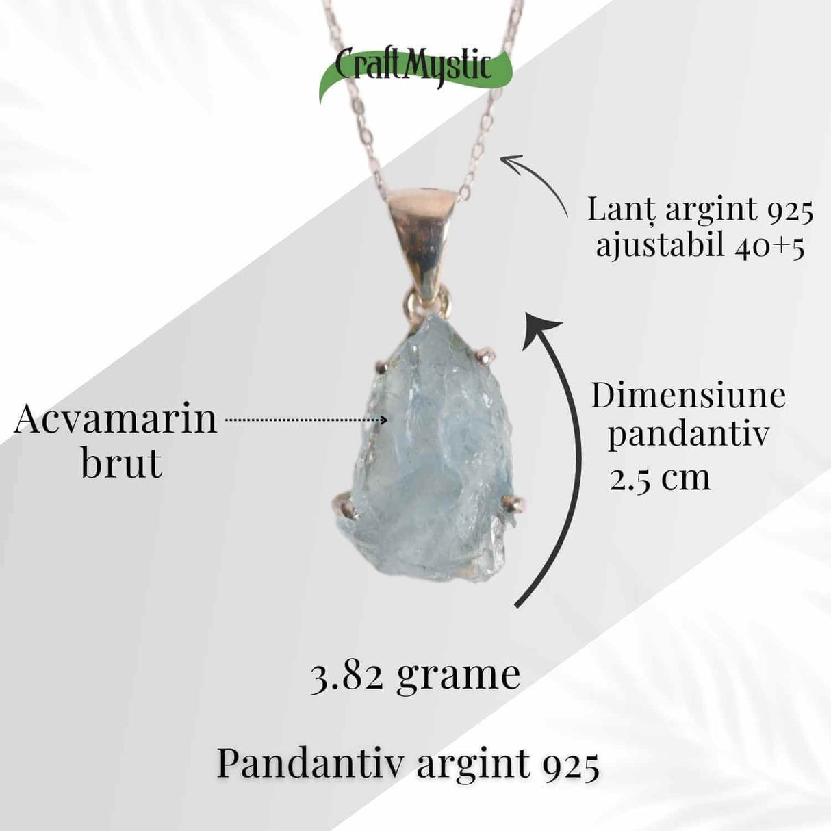 Colier Argint 925 cu Acvamarin Brut 3.00gr - Liniste Interioara si Claritate