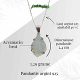 Colier Argint 925 cu Acvamarin Brut 3.00gr - Liniste Interioara si Claritate