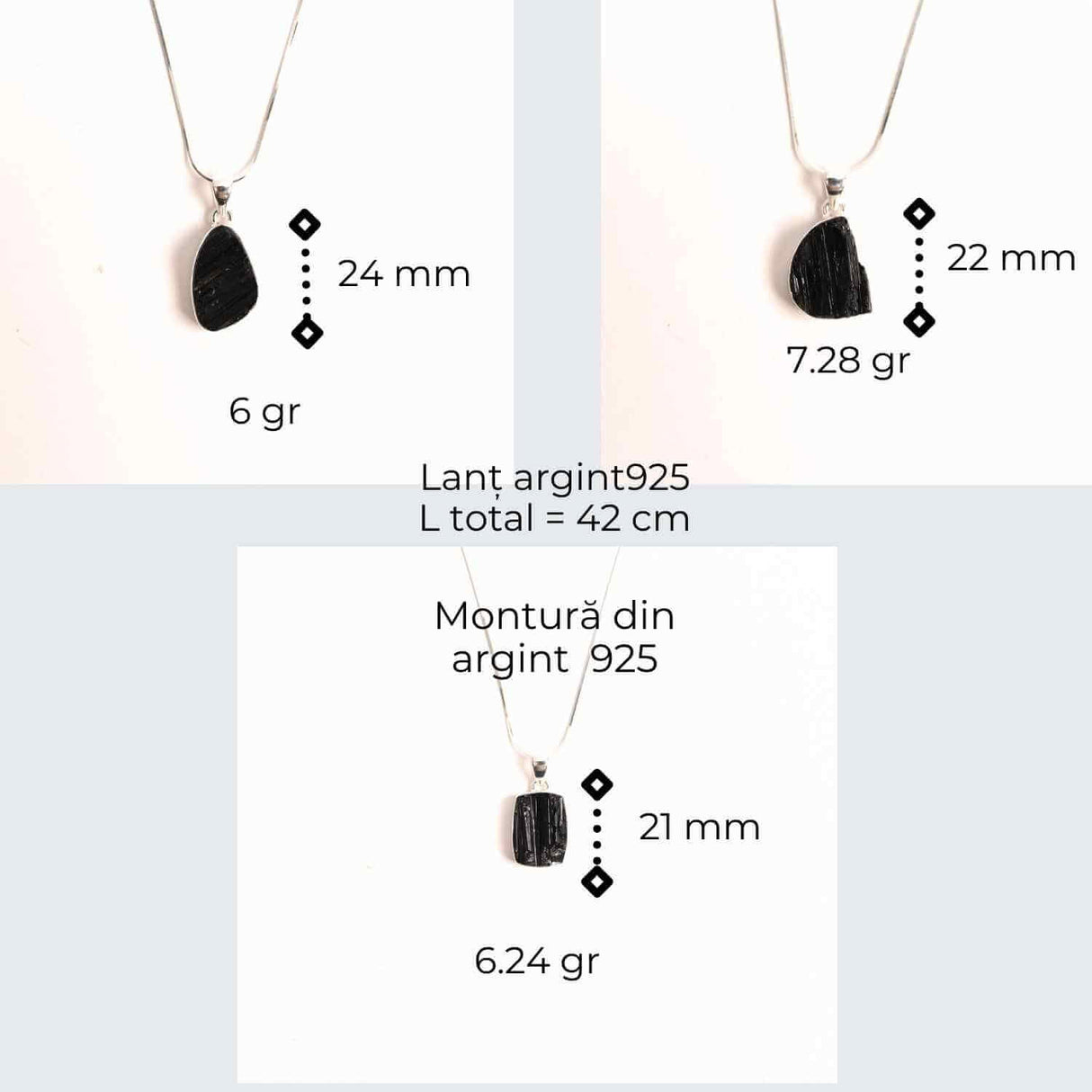 Colier din argint 925 cu turmalina neagra bruta - Protectie si echilibru