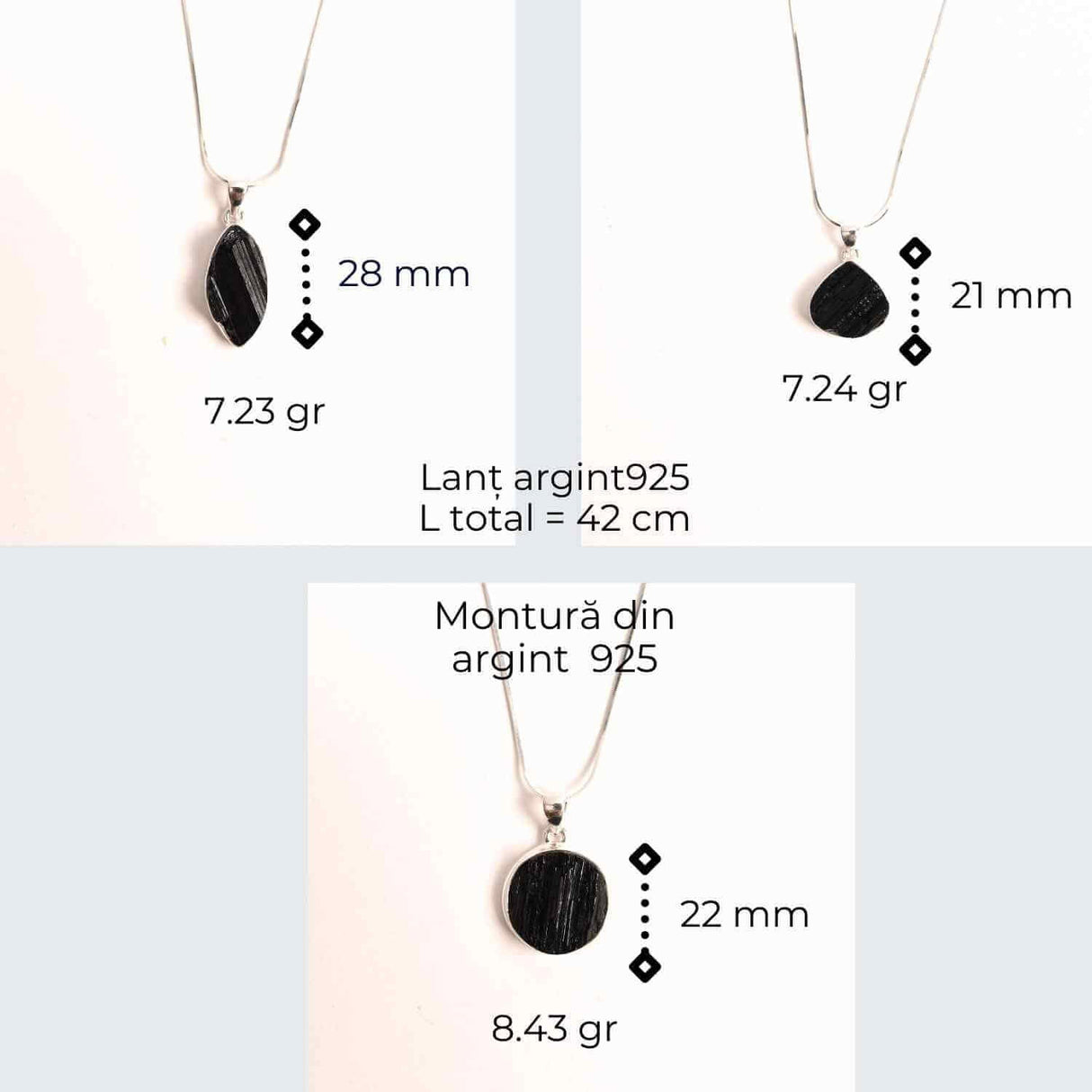 Colier din argint 925 cu turmalina neagra bruta - Protectie si echilibru