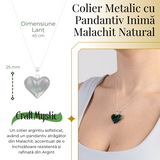 Colier Elegant cu Lant Argintiu si Pandantiv din Malachit Natural in Forma de Inima, 25mm