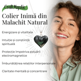 Colier Elegant cu Lant Argintiu si Pandantiv din Malachit Natural in Forma de Inima, 25mm