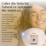 Colier Elegant cu Lant Argintiu si Pandantiv din Malachit Natural in Forma de Inima, 25mm