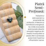 Colier Elegant cu Lant Argintiu si Pandantiv din Malachit Natural in Forma de Inima, 25mm