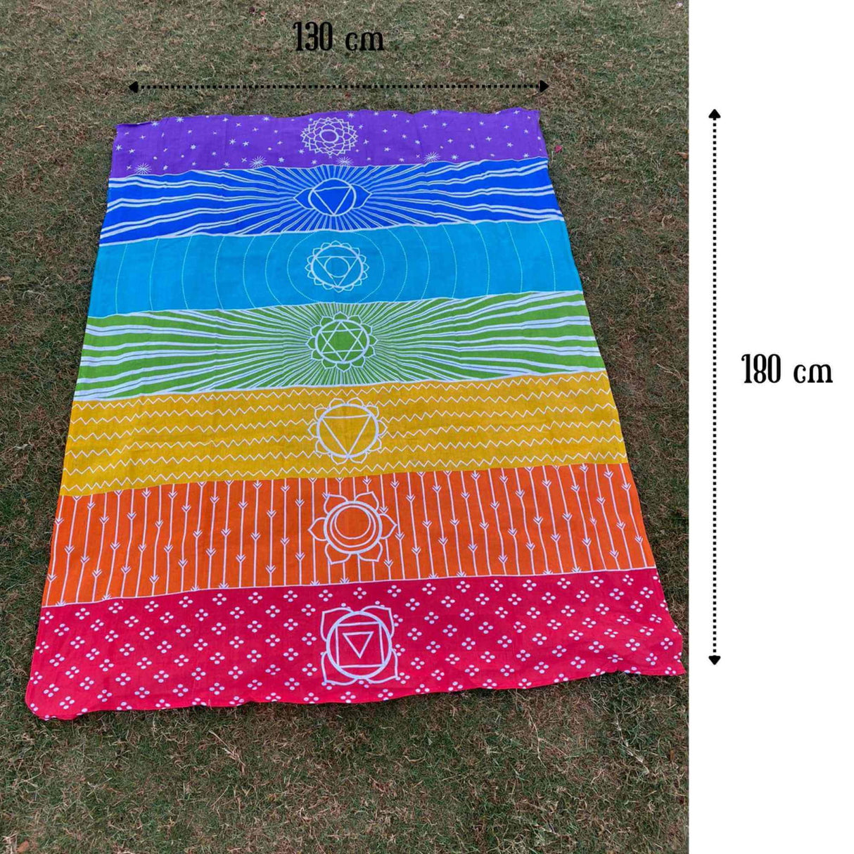 Covor de Yoga si Meditatie 180x130 cm cu Design Bohemian Mandala pentru 7 Chakre - Panza de Perete sau Decor de Interior/Exterior