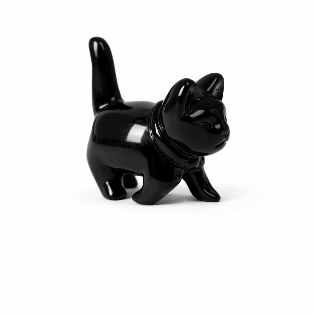 Figurina Pisica din Obsidian Negru – Protectie, Intuitie si Eleganta Mystica