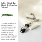 Protectie si Echilibru - Colier Pisica din Otel Inoxidabil cu Obsidian