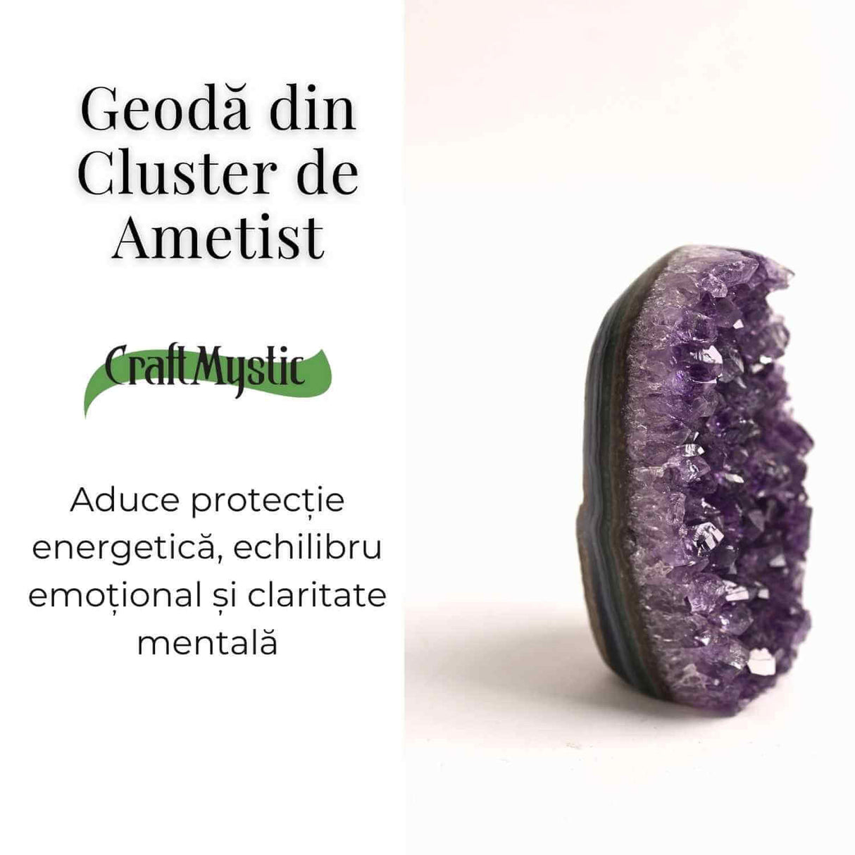Geoda de ametist natural, taiata manual - Protectie si echilibru H= 10-11 cm L= 6-8 cm 500-600 gr