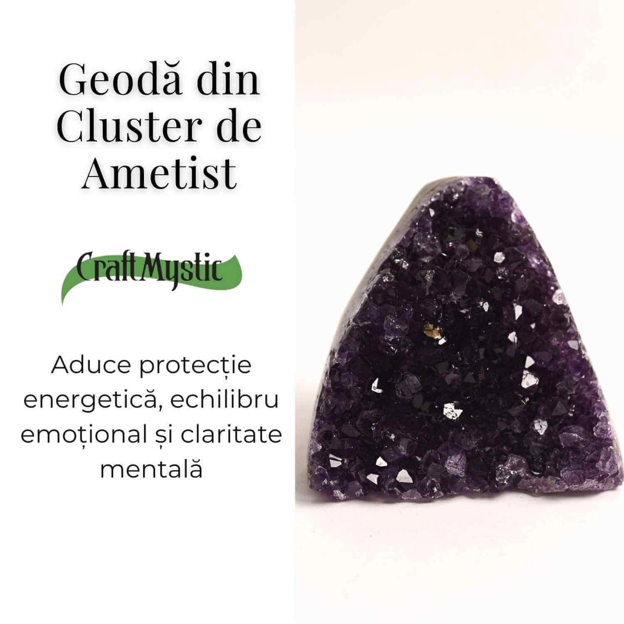 Geoda de ametist natural, taiata manual - Protectie si echilibru H= 10-11 cm L= 6-8 cm 500-600 gr