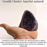 Geoda de ametist natural, taiata manual - Protectie si echilibru H= 10-11 cm L= 6-8 cm 500-600 gr