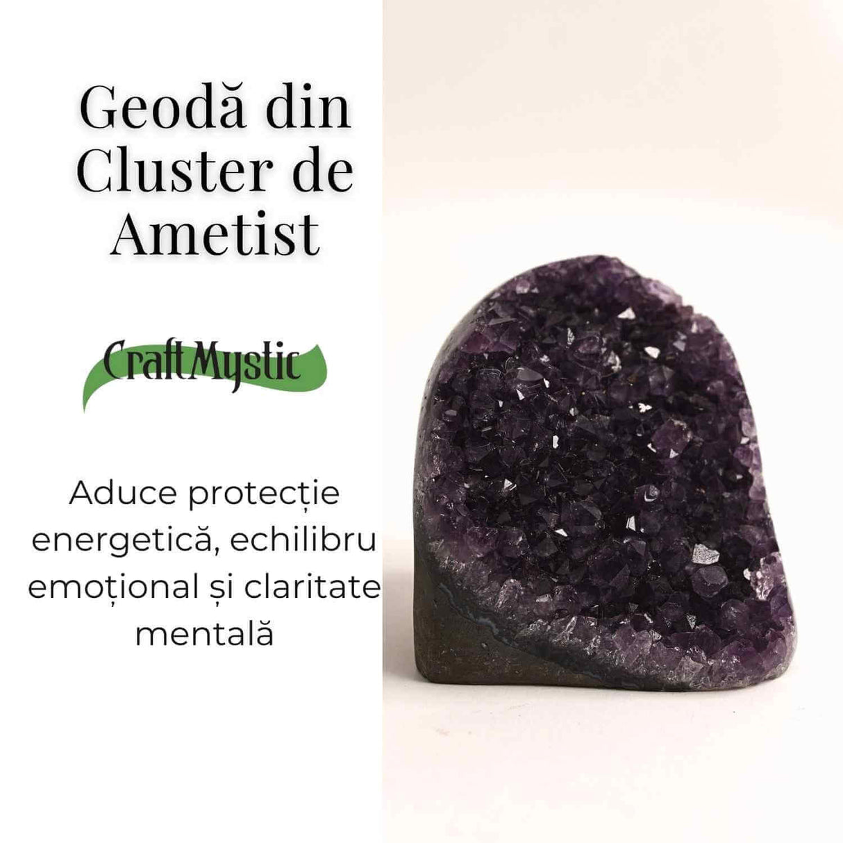 Geoda de ametist natural, taiata manual - Protectie si echilibru H= 10-11 cm L= 6-8 cm 500-600 gr