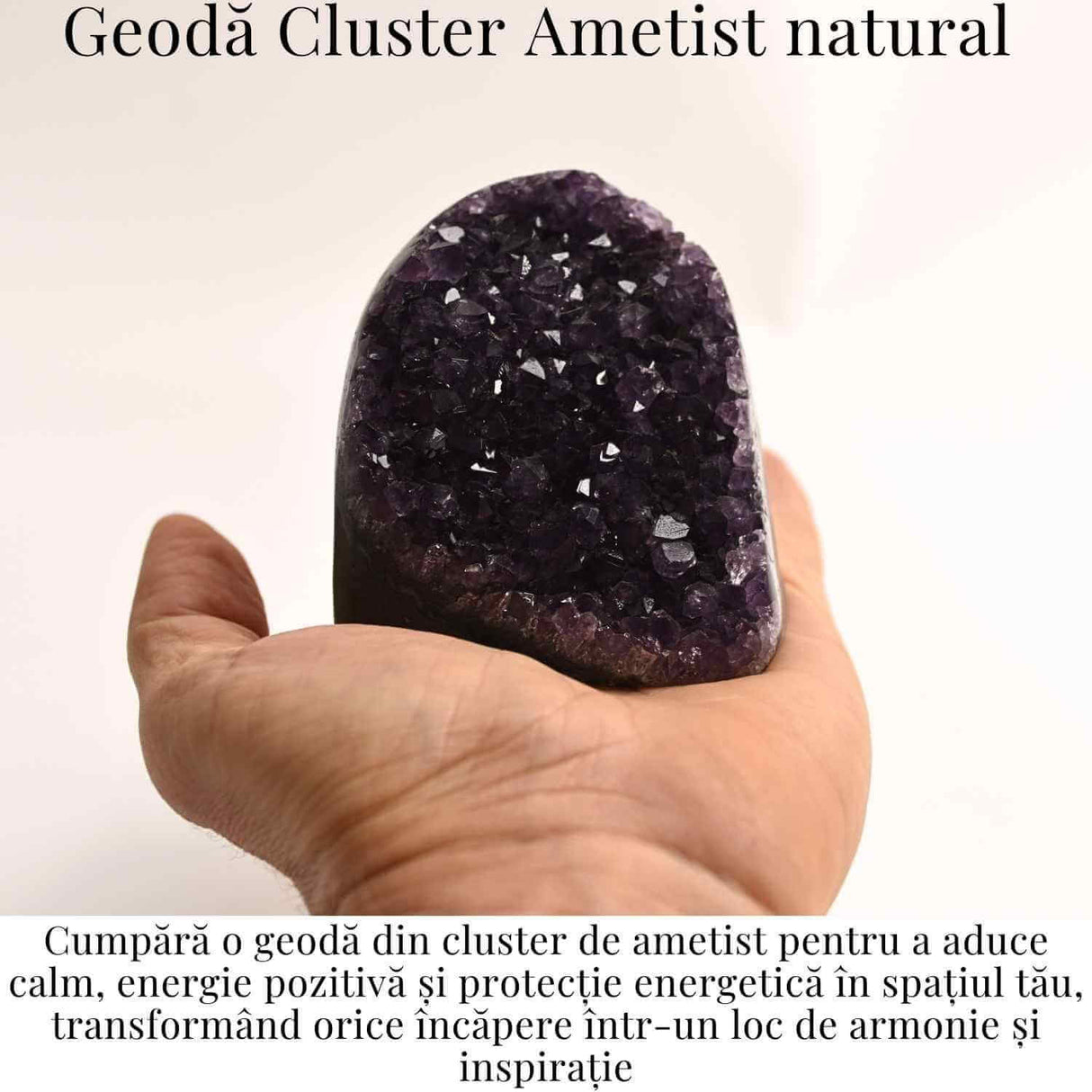 Geoda de ametist natural, taiata manual - Protectie si echilibru H= 10-11 cm L= 6-8 cm 500-600 gr