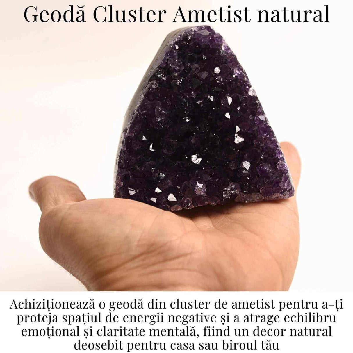 Geoda de ametist natural, taiata manual - Protectie si echilibru H= 10-11 cm L= 6-8 cm 500-600 gr