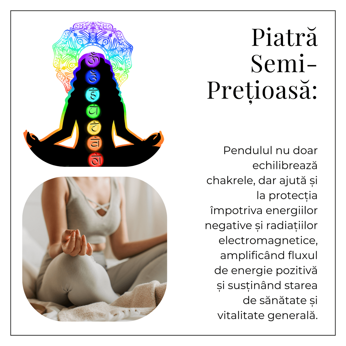 Pendul cu 7 Inele si Pietre Naturale - Echilibru si Vindecare Chakre