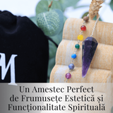 Pendul Radiestezie Ametist cu 7 Margele Chakre pentru Vindecare