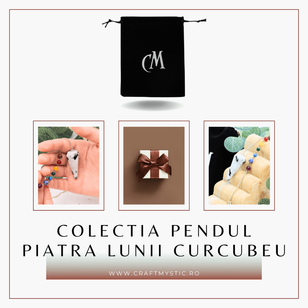 Pendul Piatra Lunii Curcubeu cu 7 Margele Chakre - Echilibru si Claritate