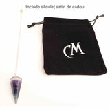 Pendul radiestezie Fluorit violet si saculet satin de catifea - Pentru meditatie, divinatie