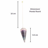 Pendul radiestezie Fluorit violet si saculet satin de catifea - Pentru meditatie, divinatie