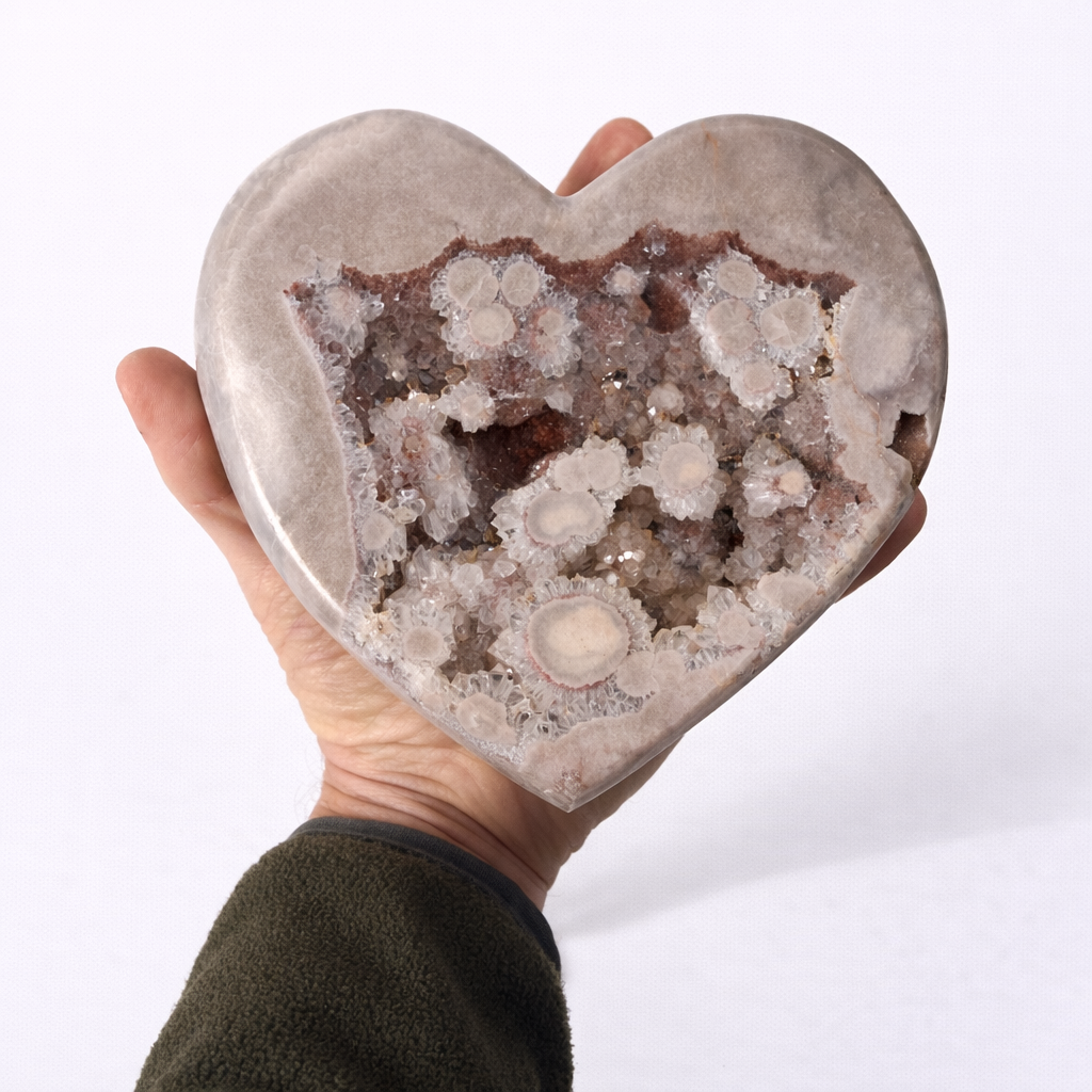 Inima din Agat Pink Ametist cu Geoda naturala – piesa unicat sculptata manual Brazilia 1.535 kg