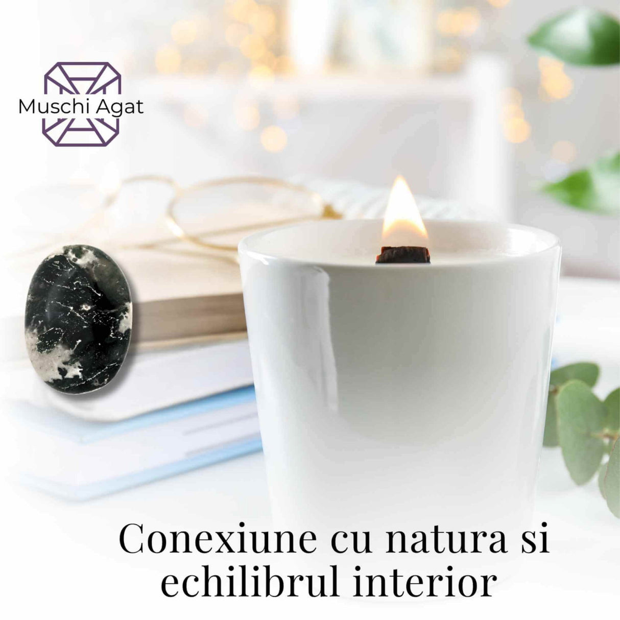 Piatra de Buzunar din Agat Muschi Natural 50-55 mm - Promoveaza Echilibrul și Vindecarea Emoționala