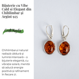 Piatra soarelui la urechea ta - Bijuterie Cercei cu vibe cald si elegant din chihlimbar si argint 925