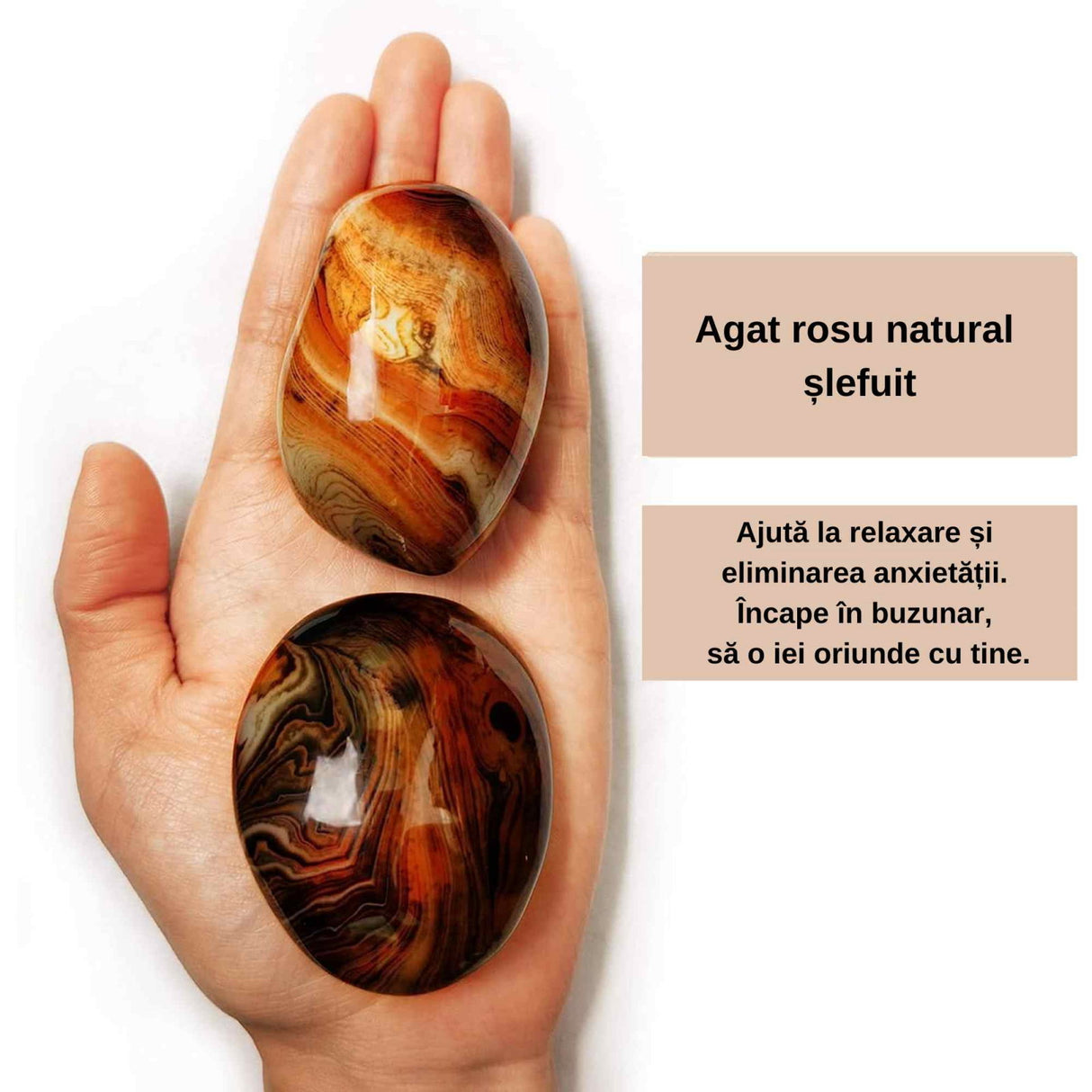 Set 2 pietre 6-7 cm semipretioase de Agat rosu natural slefuit - Pentru regasirea echilibrului