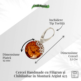 Piatra caldurii si linistii - Cercei handmade cu filigran si chihlimbar in montura argint 925