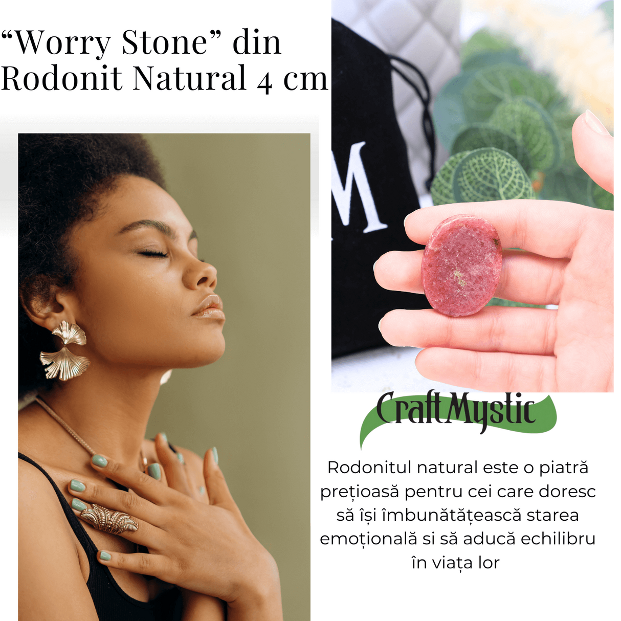 Piatra de Deget Terapeutica Rodonit 4 cm - Reducerea Stresului