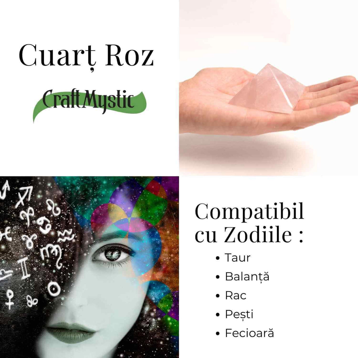 Piramida Cuart Roz Brut Lucrata Manual 5.5x5.5x3 cm - Armonie si Vindecare