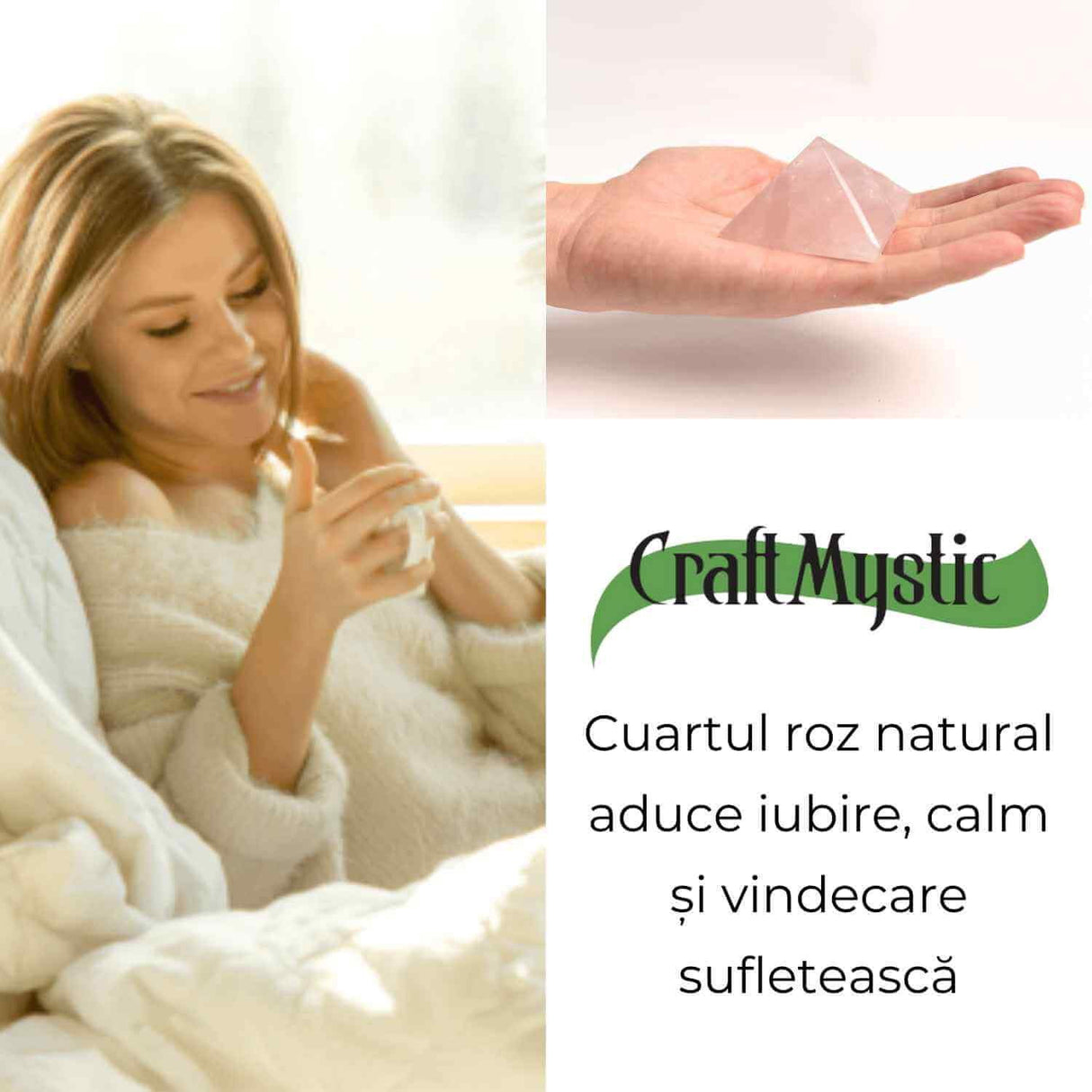 Piramida Cuart Roz Brut Lucrata Manual 5.5x5.5x3 cm - Armonie si Vindecare