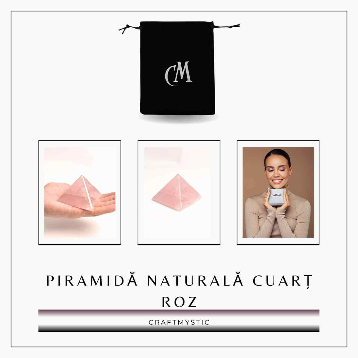 Piramida Cuart Roz Brut Lucrata Manual 5.5x5.5x3 cm - Armonie si Vindecare