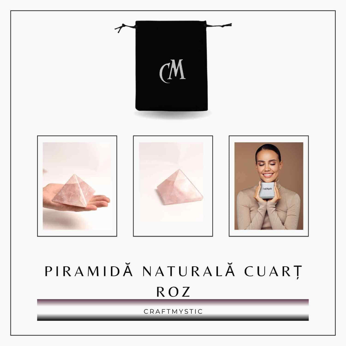 Piramida Cuart Roz Brut Lucrata Manual 5.5x5.5x3 cm - Armonie si Vindecare