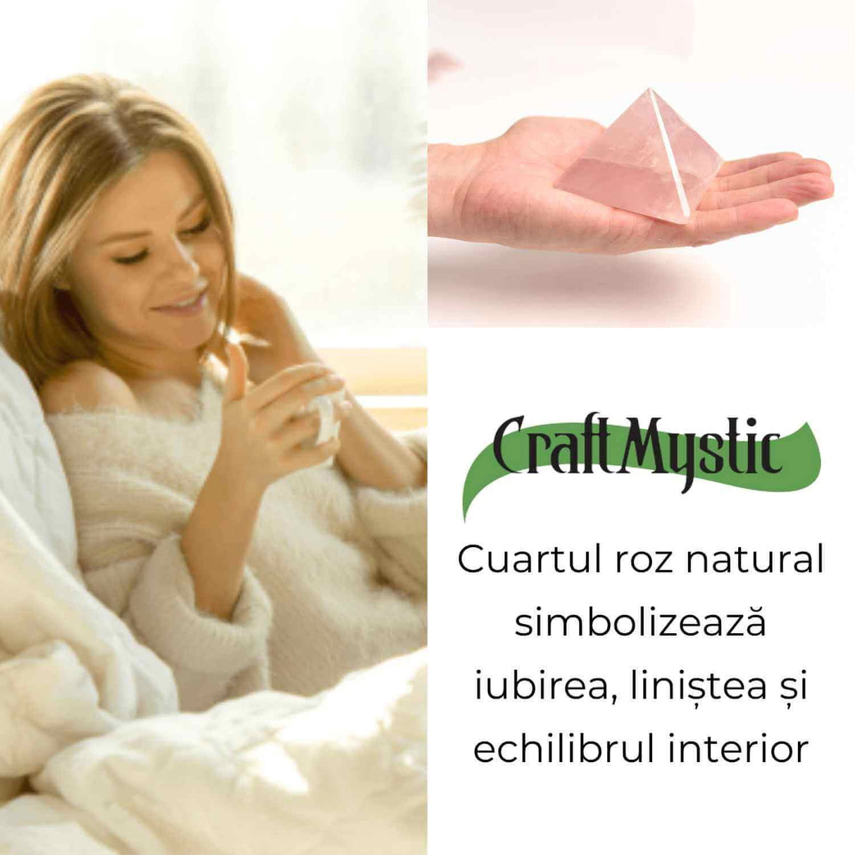 Piramida Cuart Roz Brut Lucrata Manual 5.5x5.5x3 cm - Armonie si Vindecare