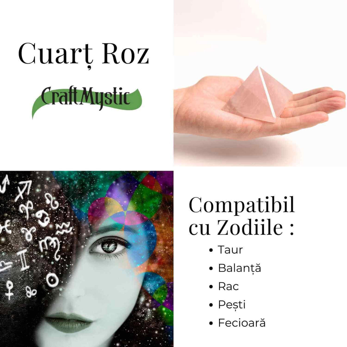Piramida Cuart Roz Brut Lucrata Manual 5.5x5.5x3 cm - Armonie si Vindecare
