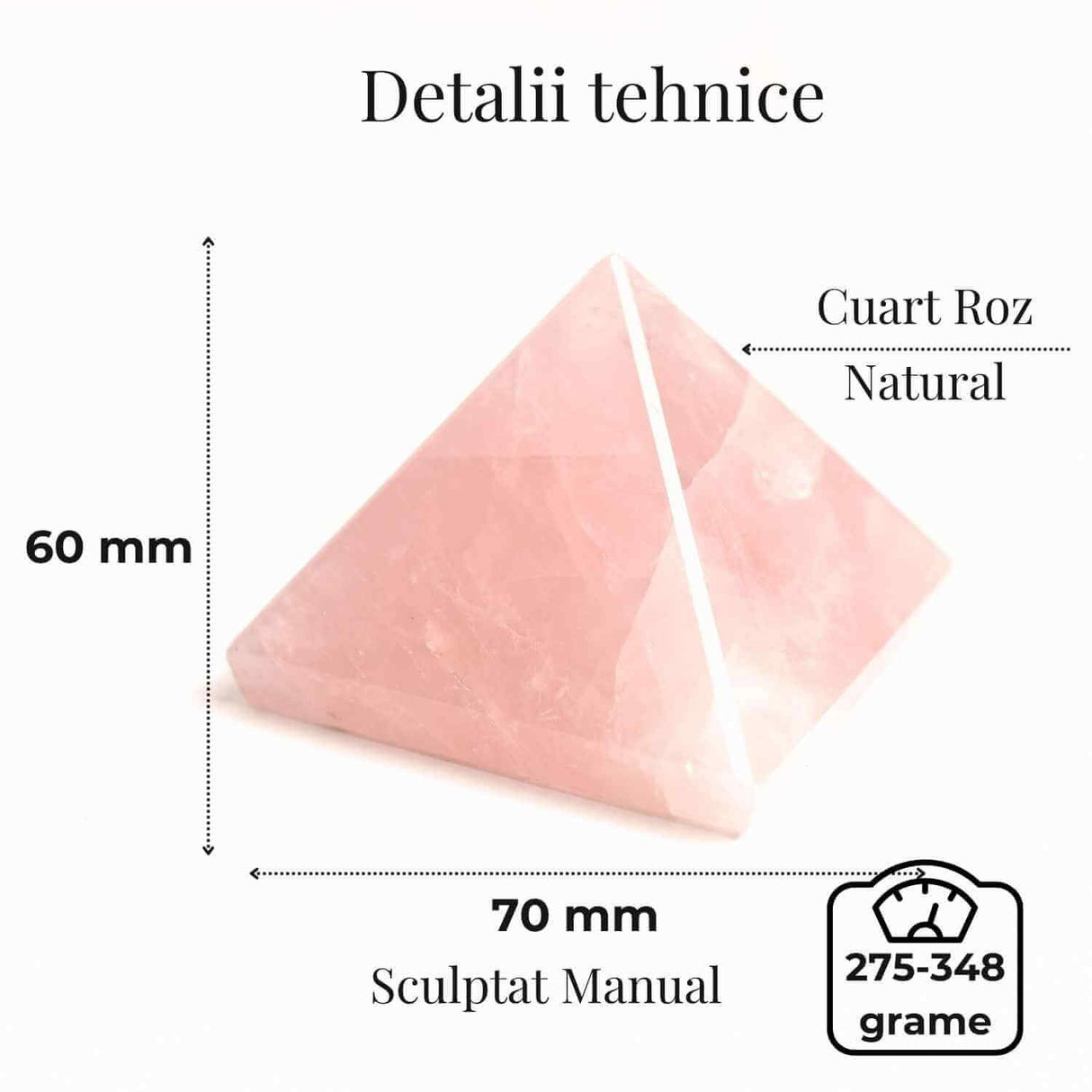 Piramida Cuart Roz Brut Lucrata Manual 5.5x5.5x3 cm - Armonie si Vindecare